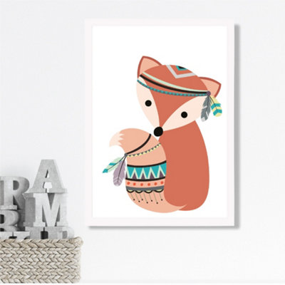 Artze Wall Art Fox Tribal Animal Framed Print Size: A3 With White Frame from B&Q