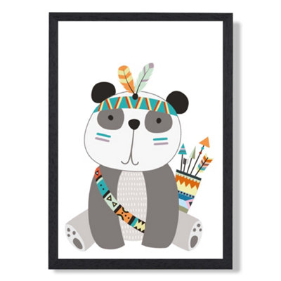 Artze Wall Art Panda Tribal Animal Art Print With Black Frame Size: A4 from B&Q