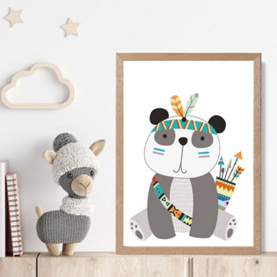 Artze Wall Art Panda Tribal Animal Framed Print Size: A4 With Oak Frame from B&Q