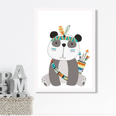 Artze Wall Art Panda Tribal Animal Framed Print Size: A3 With White Frame from B&Q
