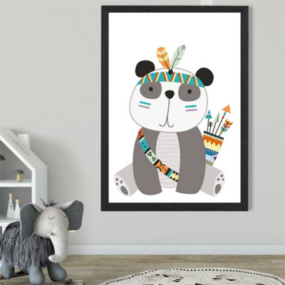 Artze Wall Art Panda Tribal Animal Framed Print Size: A2 With Black Frame from B&Q