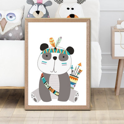 Artze Wall Art Panda Tribal Animal Framed Print Size: A2 With Oak Frame from B&Q