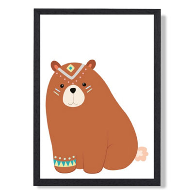 Artze Wall Art Crouching Bear Tribal Animal Art Print With Black Frame Size: A4 from B&Q