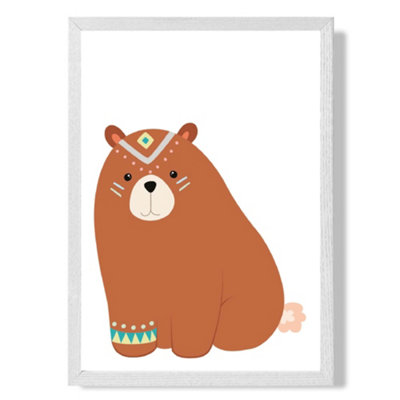 Artze Wall Art Crouching Bear Tribal Animal Art Print With White Frame Size: A4 from B&Q