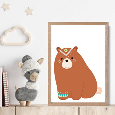 Artze Wall Art Crouching Bear Tribal Animal Framed Print Size: A4 With Oak Frame from B&Q