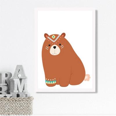 Artze Wall Art Crouching Bear Tribal Animal Framed Print Size: A3 With White Frame from B&Q