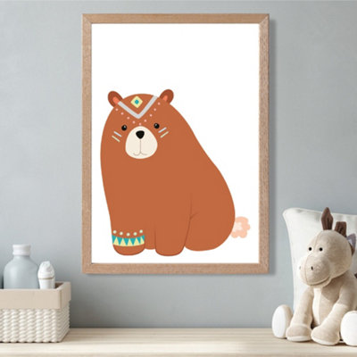 Artze Wall Art Crouching Bear Tribal Animal Framed Print Size: A3 With Oak Frame from B&Q