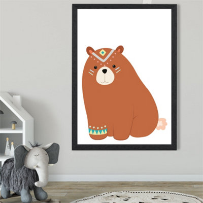 Artze Wall Art Crouching Bear Tribal Animal Framed Print Size: A2 With Black Frame from B&Q