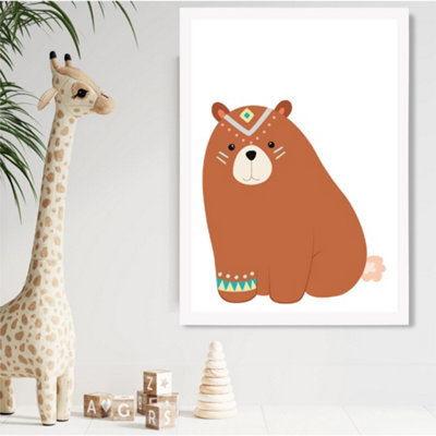 Artze Wall Art Crouching Bear Tribal Animal Framed Print Size: A2 With White Frame from B&Q