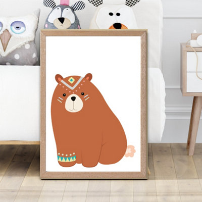 Artze Wall Art Crouching Bear Tribal Animal Framed Print Size: A2 With Oak Frame from B&Q