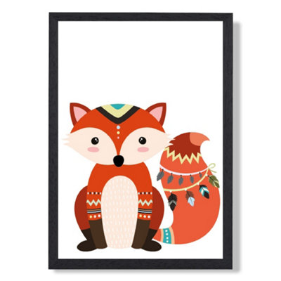 Artze Wall Art Red Fox Tribal Animal Medium Poster With Black Hanger Red/Black