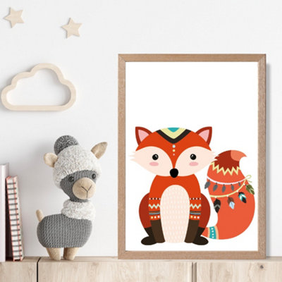 Artze Wall Art Red Fox Tribal Animal Framed Print Size: A4 With Oak Frame from B&Q
