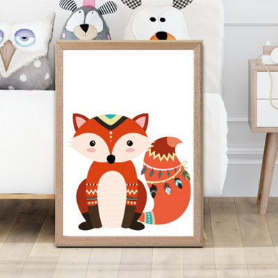 Artze Wall Art Red Fox Tribal Animal Framed Print Size: A2 With Oak Frame from B&Q