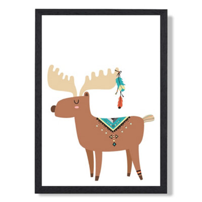 Artze Wall Art Reindeer Tribal Animal Art Print With Black Frame Size: A4 from B&Q