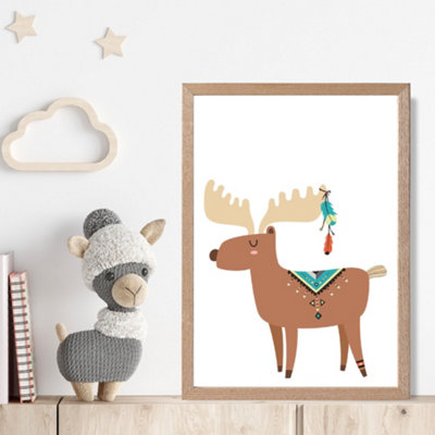 Artze Wall Art Reindeer Tribal Animal Framed Print Size: A4 With Oak Frame from B&Q