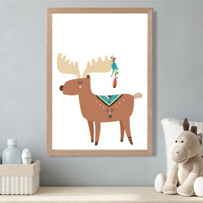 Artze Wall Art Reindeer Tribal Animal Framed Print Size: A3 With Oak Frame from B&Q