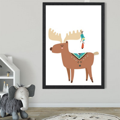Artze Wall Art Reindeer Tribal Animal Framed Print Size: A2 With Black Frame from B&Q