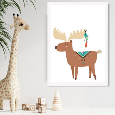 Artze Wall Art Reindeer Tribal Animal Framed Print Size: A2 With White Frame from B&Q