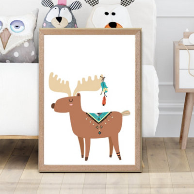 Artze Wall Art Reindeer Tribal Animal Framed Print Size: A2 With Oak Frame from B&Q