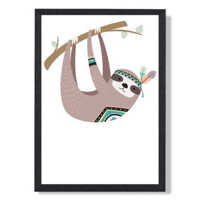 Artze Wall Art Sloth Tribal Animal Art Print With Black Frame Size: A4 from B&Q
