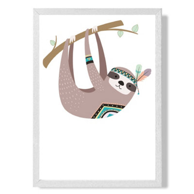 Artze Wall Art Sloth Tribal Animal Art Print With White Frame Size: A4 from B&Q