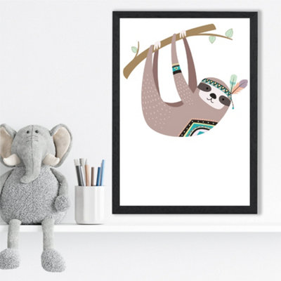 Artze Wall Art Sloth Tribal Animal Framed Print Size: A3 With Black Frame from B&Q