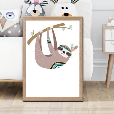 Artze Wall Art Sloth Tribal Animal Framed Print Size: A2 With Oak Frame from B&Q