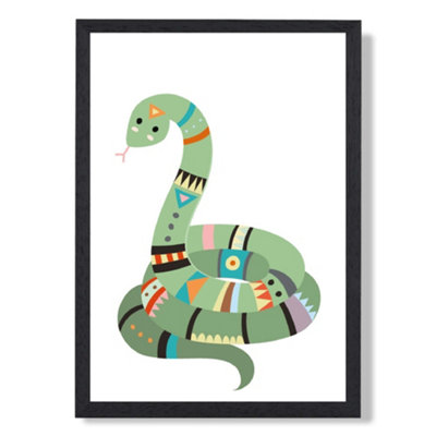 Artze Wall Art Snake Tribal Animal Art Print With Black Frame Size: A4 from B&Q