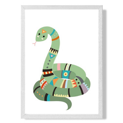Artze Wall Art Snake Tribal Animal Art Print With White Frame Size: A4 from B&Q