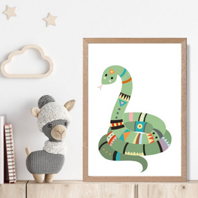 Artze Wall Art Snake Tribal Animal Framed Print Size: A4 With Oak Frame from B&Q