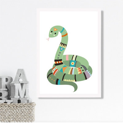 Artze Wall Art Snake Tribal Animal Framed Print Size: A3 With White Frame from B&Q