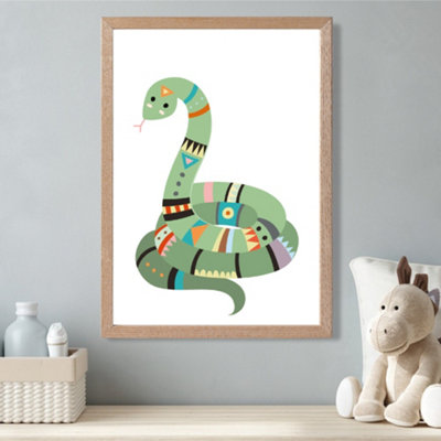 Artze Wall Art Snake Tribal Animal Framed Print Size: A3 With Oak Frame from B&Q