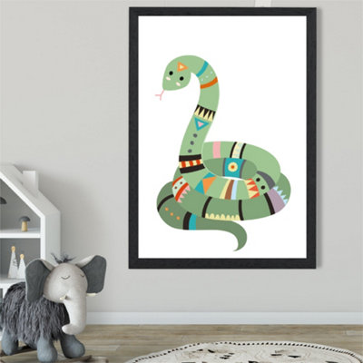 Artze Wall Art Snake Tribal Animal Framed Print Size: A2 With Black Frame from B&Q