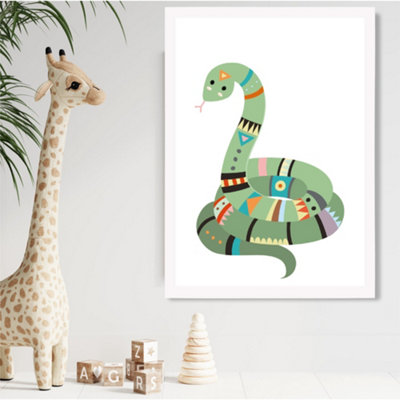 Artze Wall Art Snake Tribal Animal Framed Print Size: A2 With White Frame from B&Q