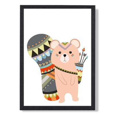 Artze Wall Art Brown Squirrel Tribal Animal Art Print With Black Frame Size: A4 from B&Q
