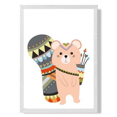 Artze Wall Art Brown Squirrel Tribal Animal Art Print With White Frame Size: A4 from B&Q