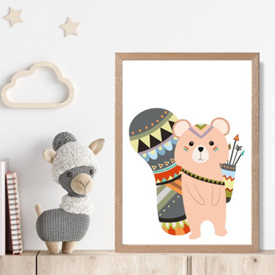 Artze Wall Art Brown Squirrel Tribal Animal Framed Print Size: A4 With Oak Frame from B&Q
