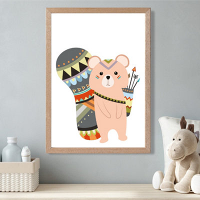 Artze Wall Art Brown Squirrel Tribal Animal Framed Print Size: A3 With Oak Frame from B&Q