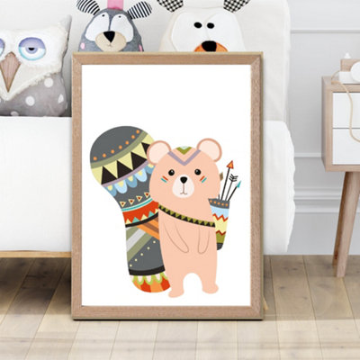 Artze Wall Art Brown Squirrel Tribal Animal Framed Print Size: A2 With Oak Frame from B&Q