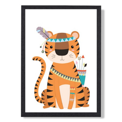 Artze Wall Art Tiger Tribal Animal Art Print With Black Frame Size: A4 from B&Q