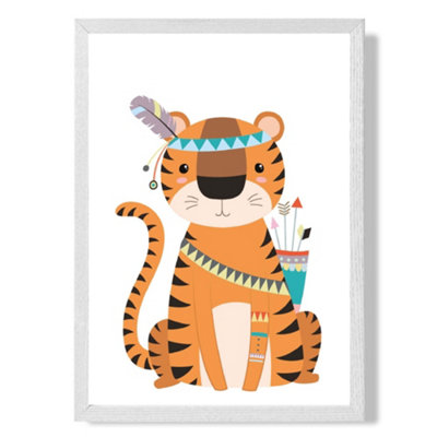 Artze Wall Art Tiger Tribal Animal Art Print With White Frame Size: A4 from B&Q