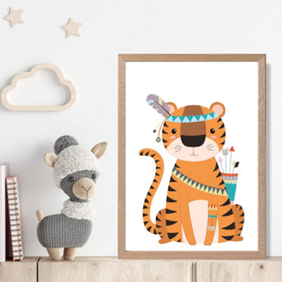 Artze Wall Art Tiger Tribal Animal Framed Print Size: A4 With Oak Frame from B&Q