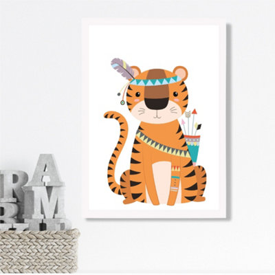 Artze Wall Art Tiger Tribal Animal Framed Print Size: A3 With White Frame from B&Q