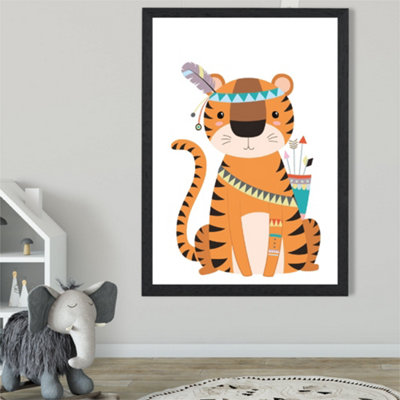 Artze Wall Art Tiger Tribal Animal Framed Print Size: A2 With Black Frame from B&Q
