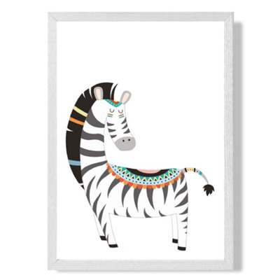 Artze Wall Art Zebra Tribal Animal Art Print With White Frame Size: A4 from B&Q