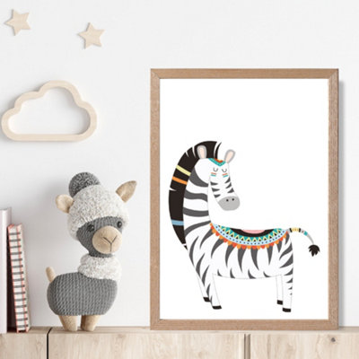 Artze Wall Art Zebra Tribal Animal Framed Print Size: A4 With Oak Frame from B&Q