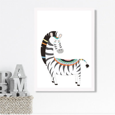 Artze Wall Art Zebra Tribal Animal Framed Print Size: A3 With White Frame from B&Q