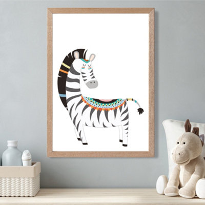 Artze Wall Art Zebra Tribal Animal Framed Print Size: A3 With Oak Frame from B&Q