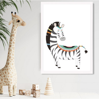 Artze Wall Art Zebra Tribal Animal Framed Print Size: A2 With White Frame from B&Q