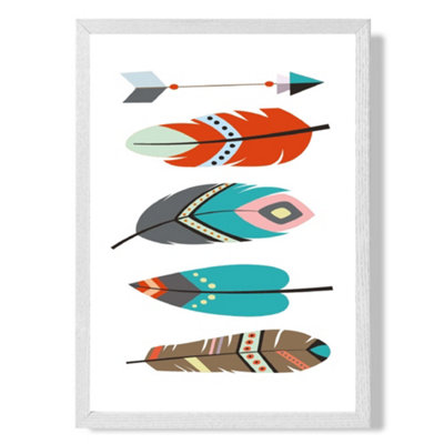 Artze Wall Art Tribal Feathers Art Print With White Frame Size: A4 from B&Q